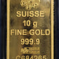 10 gram PAMP Fine Gold Bar (W/ Assayer certification and sealed and certified card case)