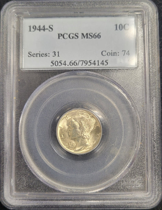 1944-S Mercury Dime 10c PCGS certified MS66