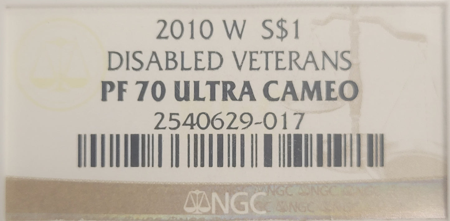 2010-W Disabled Veterans $1 NGC certified PF70 Ultra Cameo