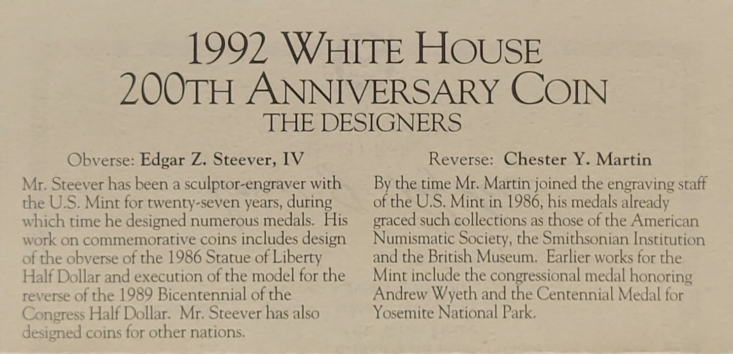 1992 White House 200th Anniversary Proof $1 Silver Coin