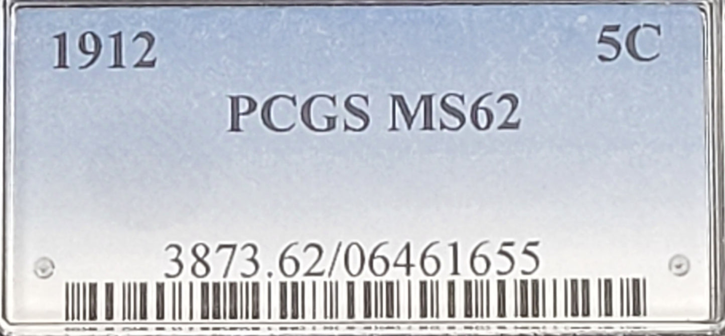 1912 Barber Nickel 5c PCGS certified MS62