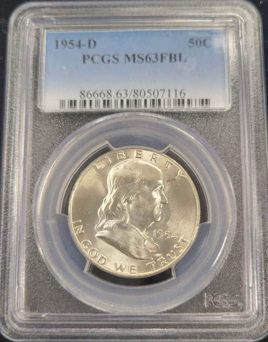 1954-D Franklin Silver Half Dollar PCGS MS63FBL .50c