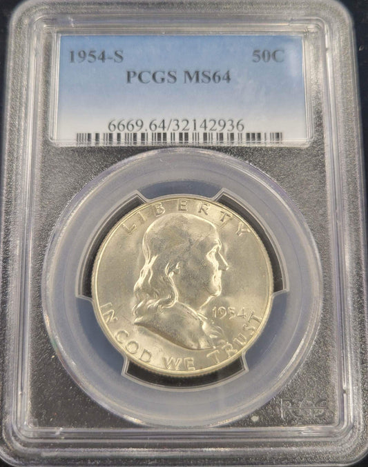 1954-S Franklin Silver Half Dollar PCGS MS64 .50c