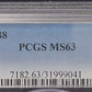 1888 Morgan Silver Dollar PCGS MS63 certified $1