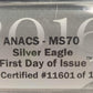 2016 American Silver Eagle Standing Liberty ANACS certified MS70 $1