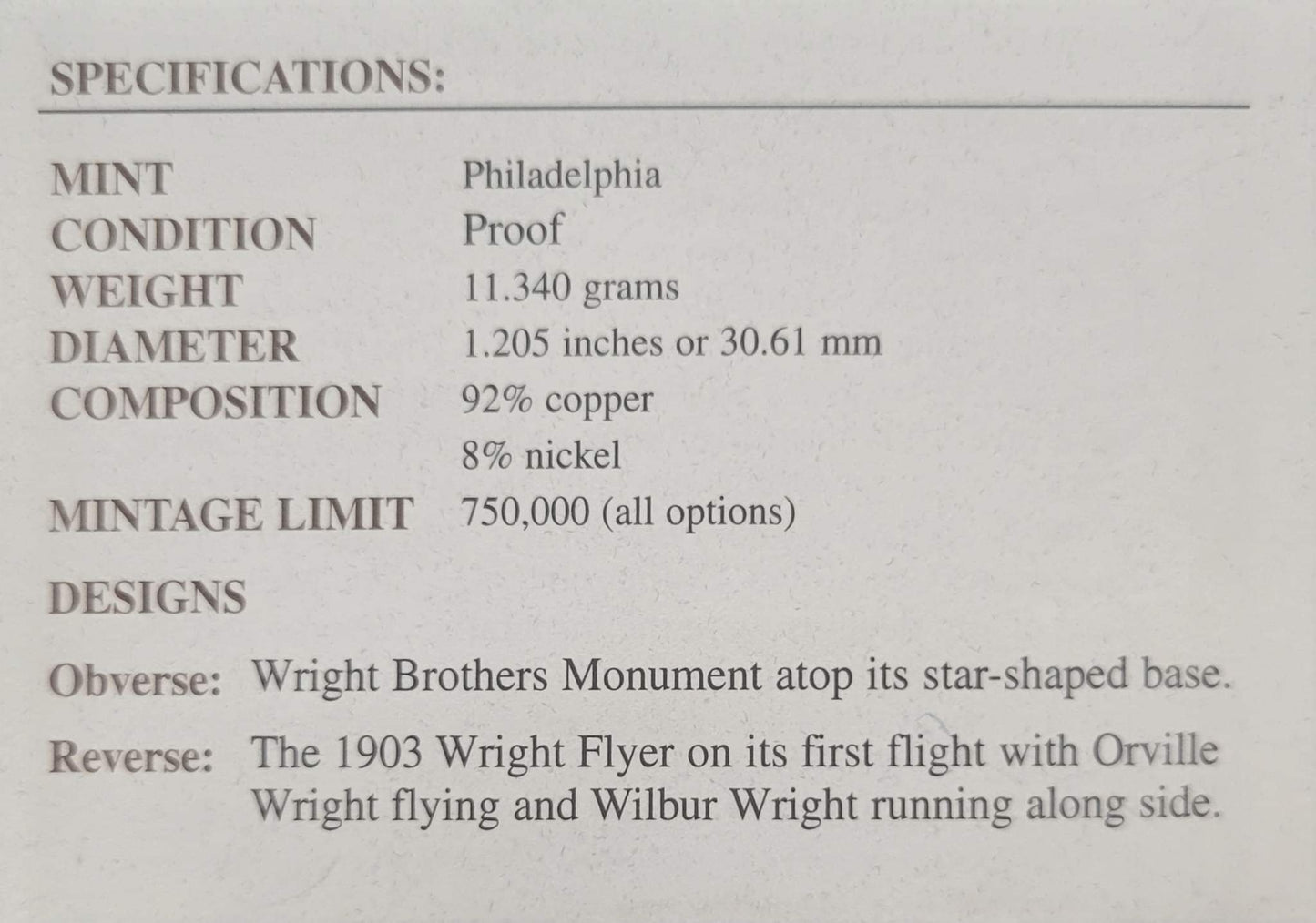 2003 First Flight Centennial Commemorative Proof Clad Half Dollar Coin 50c