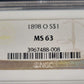 1898-O Morgan Silver Dollar NGC certified MS63 $1