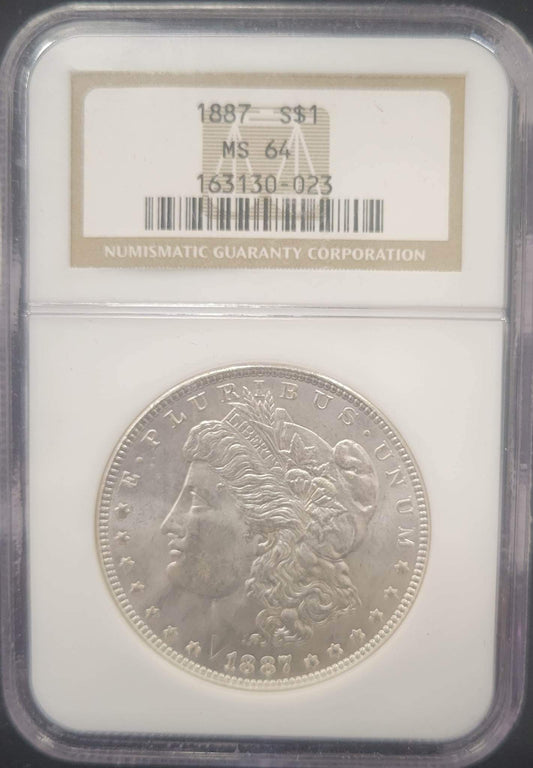1887 Morgan Silver Dollar NGC MS64 certified $1