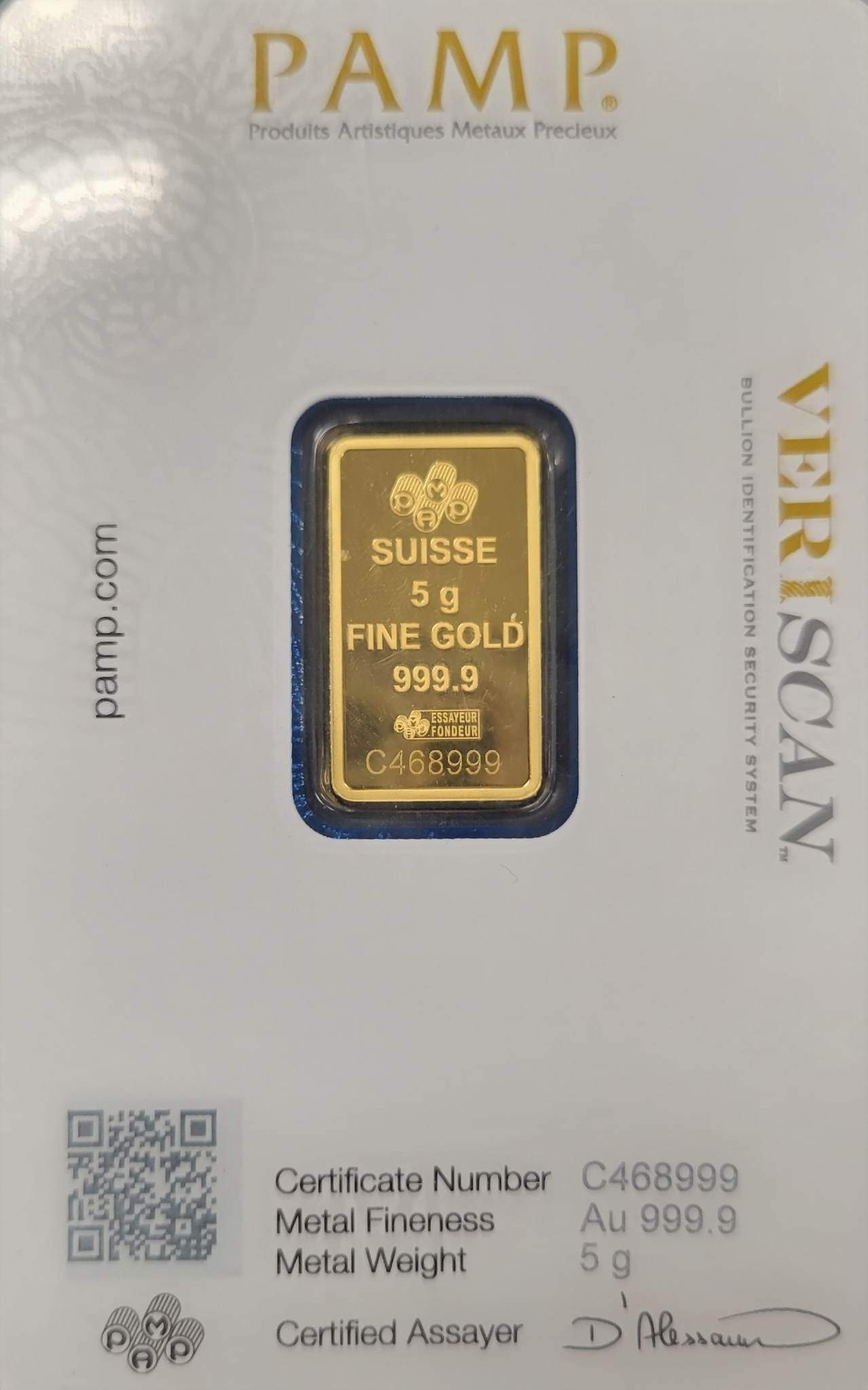 5 Gram Gold PAMP Bar (W/Assay)