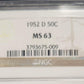 1952-D Franklin Silver Half Dollar NGC MS63 .50c