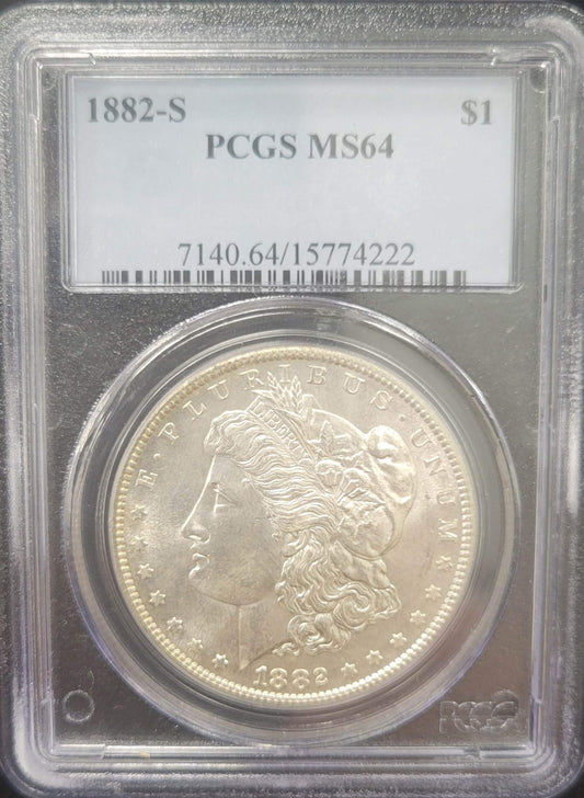 1882-S Morgan Silver Dollar PCGS MS64 certified $1