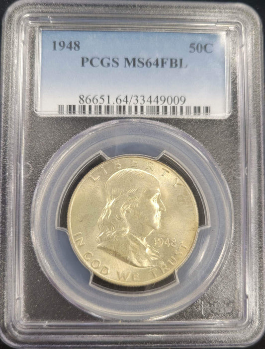 1948 Franklin Silver Half Dollar PCGS MS64FBL .50c