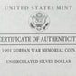 1991 Korean War Memorial Silver Unciculated Dollar $1