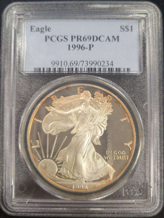 1996-P American Silver Eagle PCGS certified PR69DCAM $1