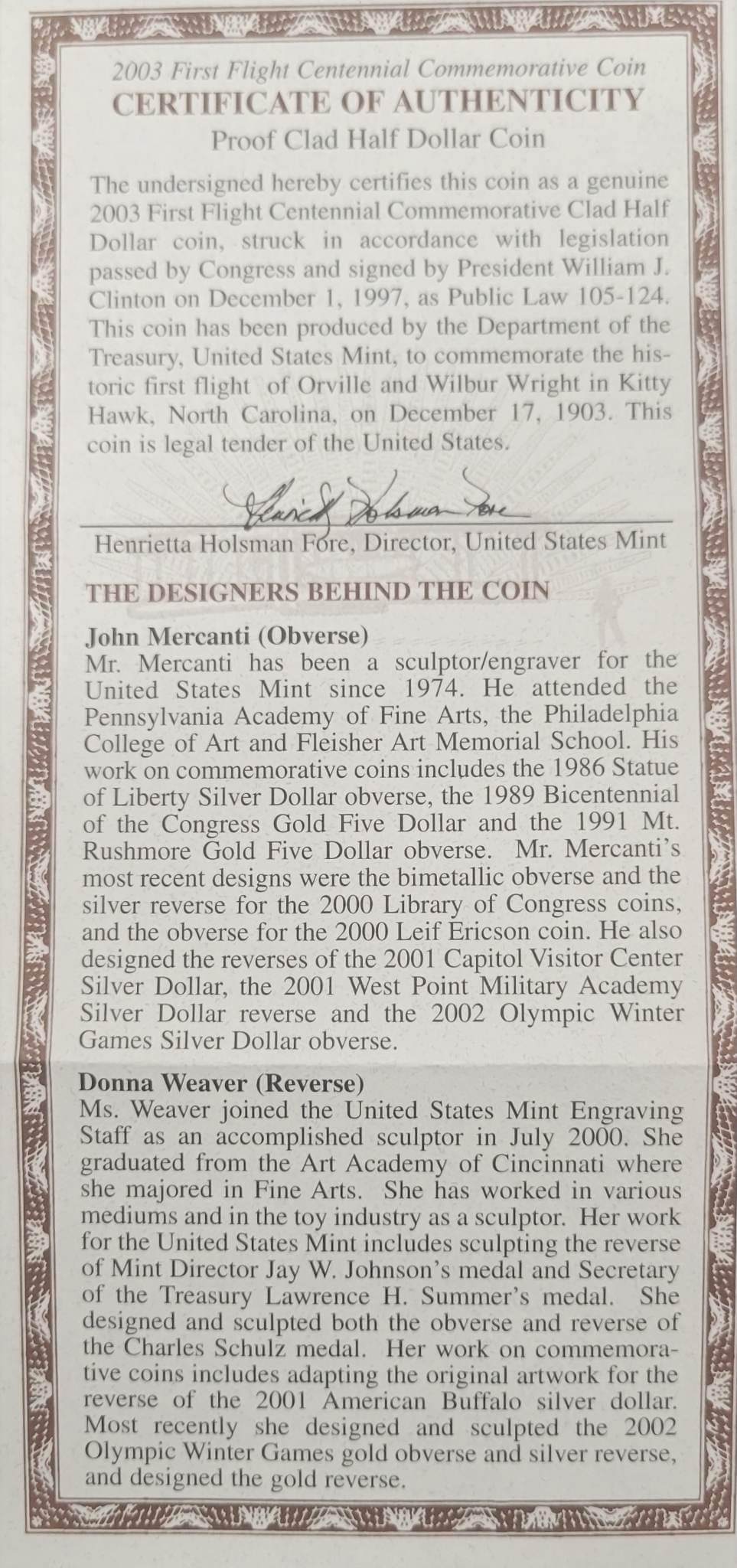 2003 First Flight Centennial Commemorative Proof Clad Half Dollar Coin 50c