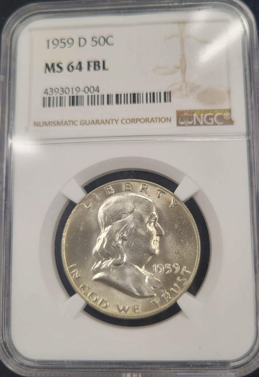 1959-D Franklin Silver Half Dollar NGC MS64FBL .50c