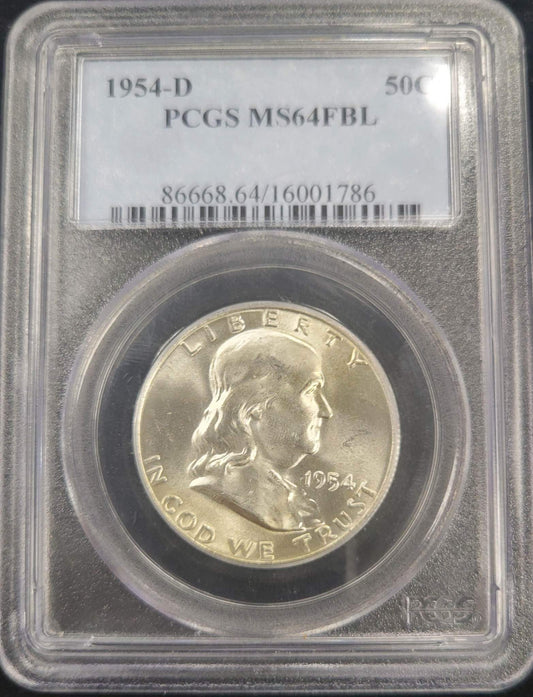 1954-D Franklin Silver Half Dollar PCGS MS64FBL .50c