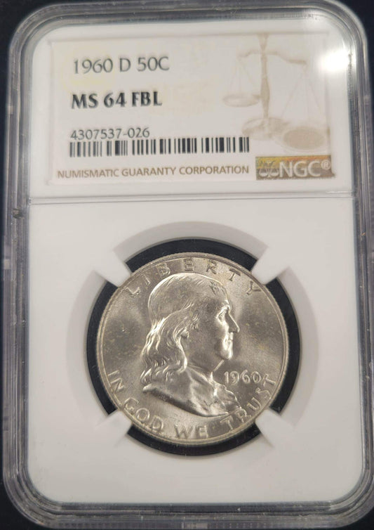 1960-D Franklin Silver Half Dollar NGC MS64FBL .50c